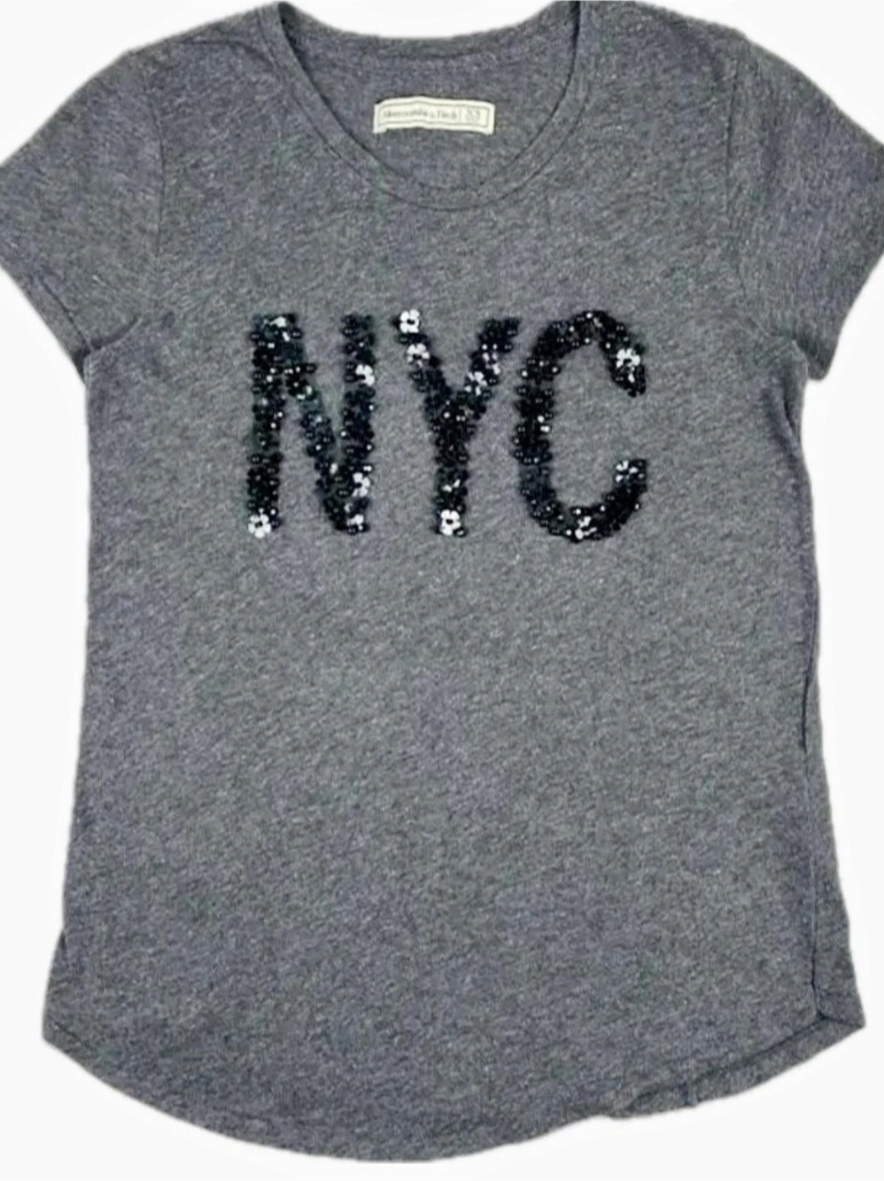 Y2K Abercrombie & Fitch Gray Black Sequin NYC Graphic Tee T-Shirt S